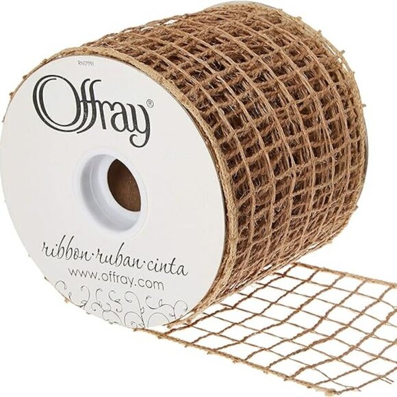 NWT - Offray 790852 4 Inch Addiction Wired Edge Natural Ribbon, 10 Yards - Picture 1 of 2